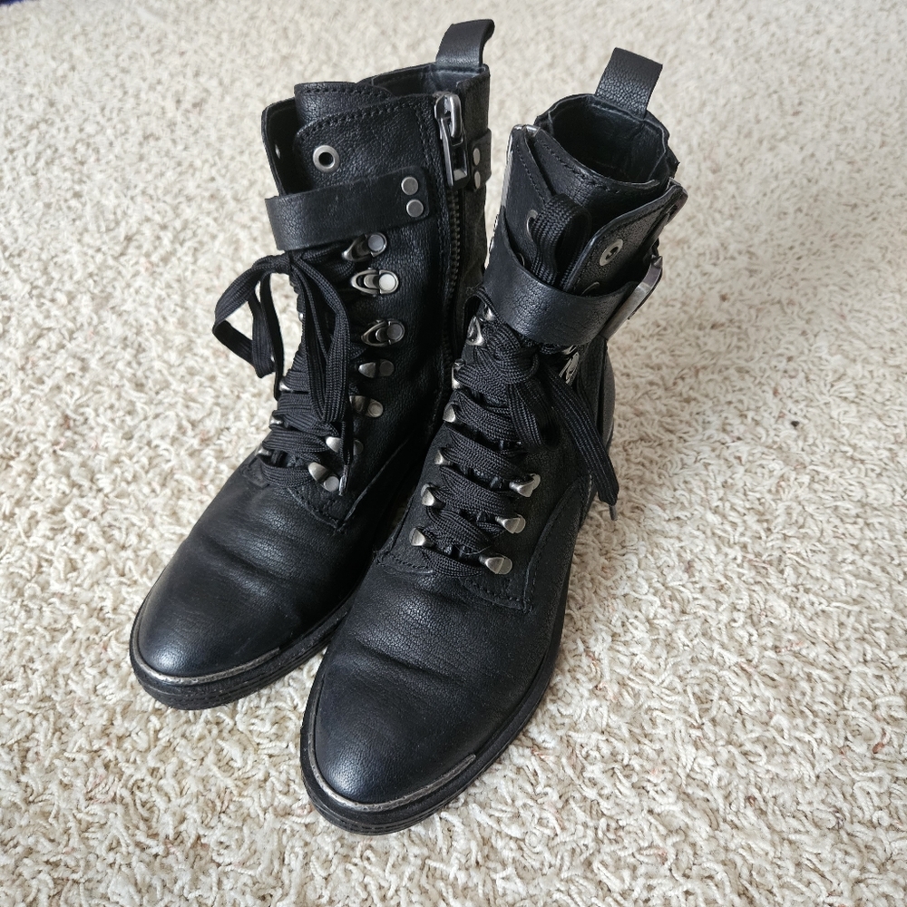 Black Leather Dolce Vita Lace Up Combat Boots